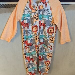 Kids Orange Sleeve Animal-Print One-Piece Zipper Romper